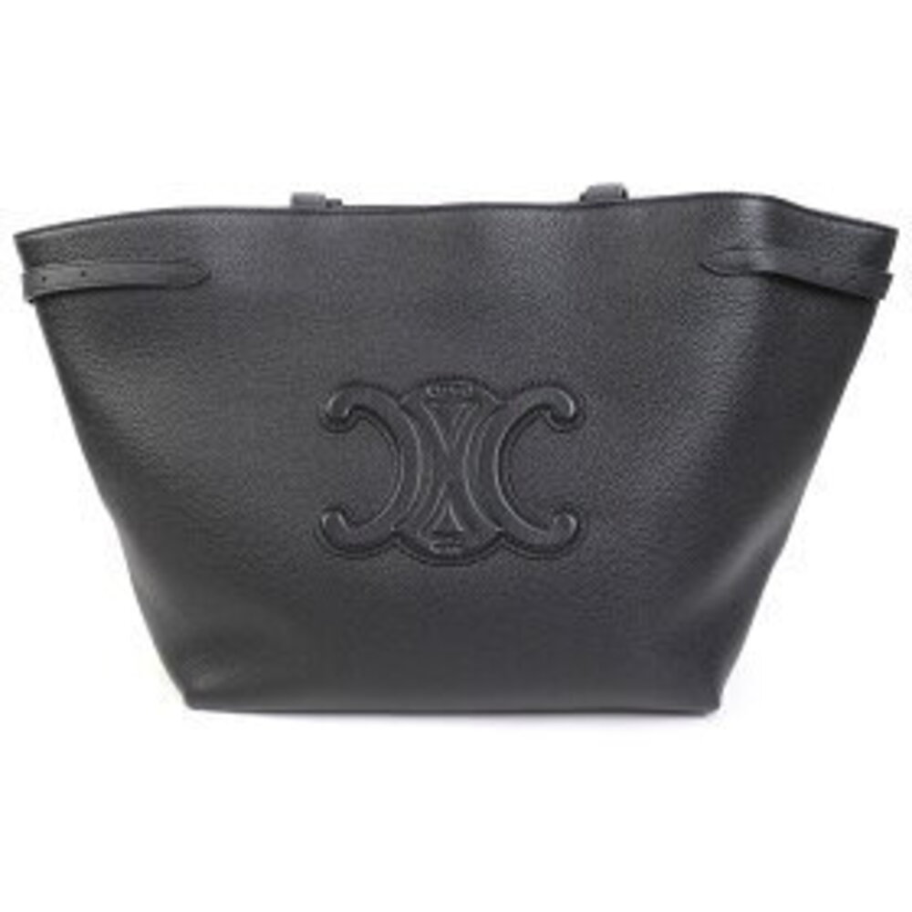 Celine Calfskin Tote Cuir Triomphe Bag Grained Black Anais Cabas